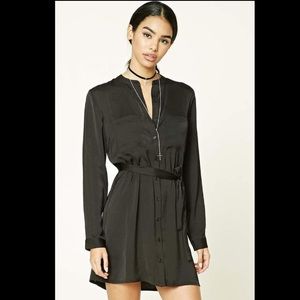 Satin button front shirt dress